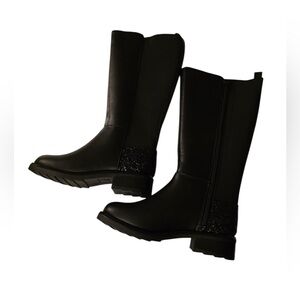 Girls SM New York Black Knee-High Boots with Glitter Heel Accent